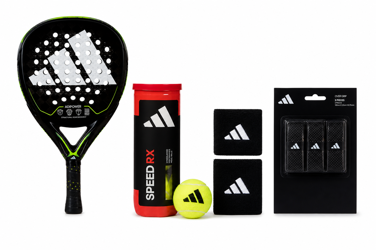 Adidas All-Black Starter Kit — Racket, Balls, Wristbands & Grips